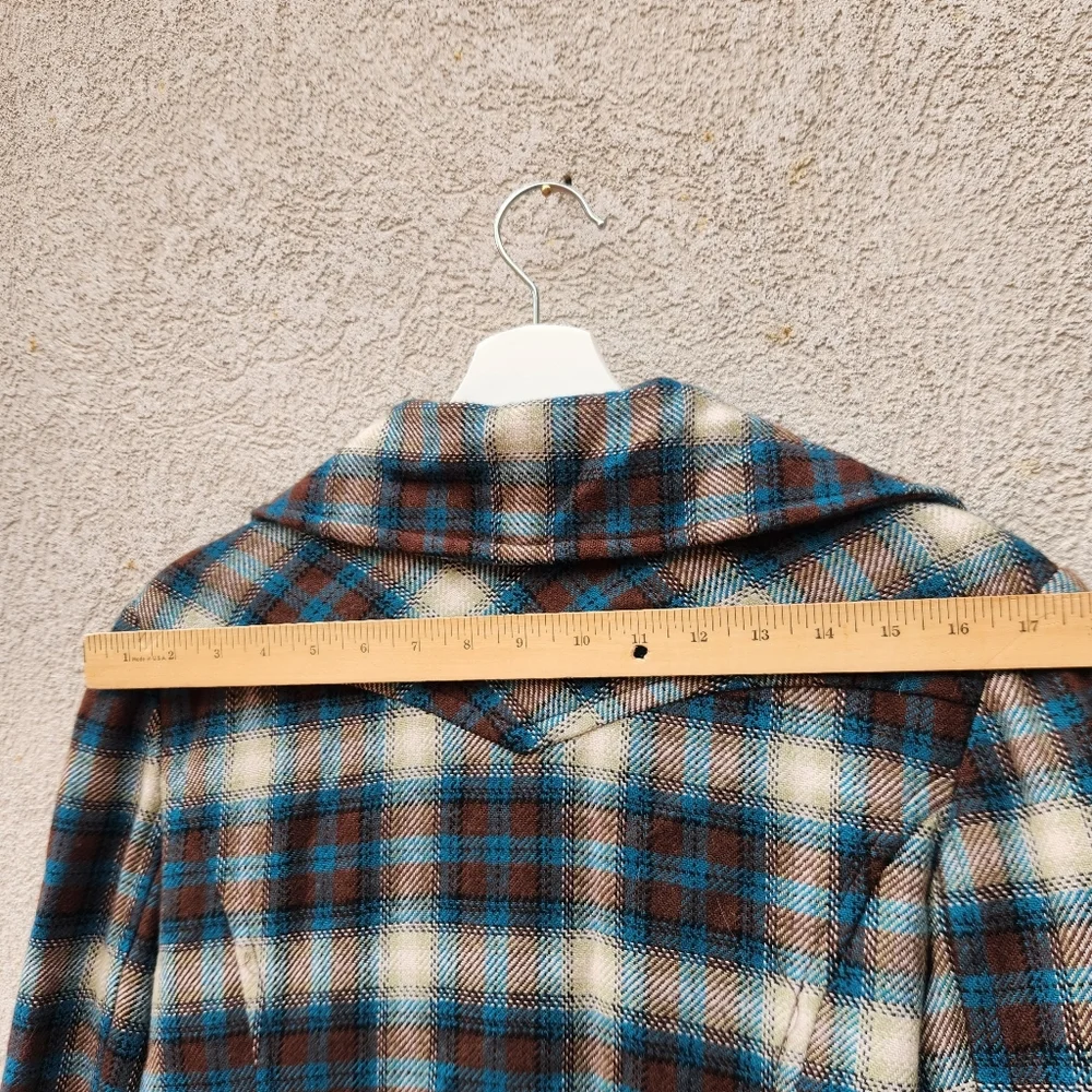 STETSON Women's Pea Coat Medium Plaid Blue Wool Blend Lined Outdoors - Picture 6 of 10